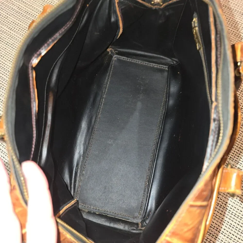 Vintage Park Lane Cognac Croc Embossed Leather Top Handle Satchel - Picture 12 of 12
